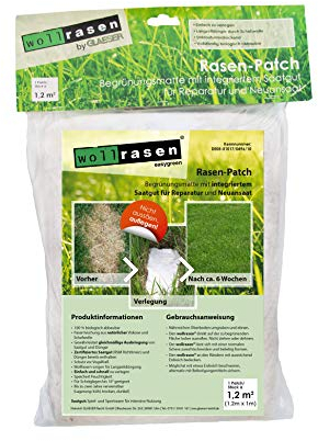 GLAESER Wollrasen 1,20 m² Patch | 100% Biologisch Abbaubare Begrünungsmatte | Rasenmatte | Sportrasen aus Viskose, Schafwolle, Dünger und Saatgut (1,00 x 1,20 m)