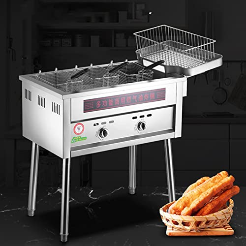 Friteuse à Gaz avec 3 Paniers et Bac de Vidange, Friteuse Au Propane avec Panier et Support, Friteuse avec Vidange, Support Amovible, Friteuses en Acier Inoxydable Haute Capacité