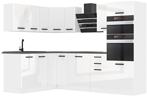 Belini Cucina Equipaggiata Melania - L-Forma Con Piano di Lavoro, Bianco Molto Brillante