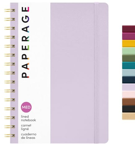 PAPERAGE Lined Spiral Journal Notebook, (Lavender), 160 Pages, Hardcover Journal for Women & Men, Medium 5.5 in x 8 in - 100 GSM, Thick Paper, Spiral Notebook for Work, School & Journaling