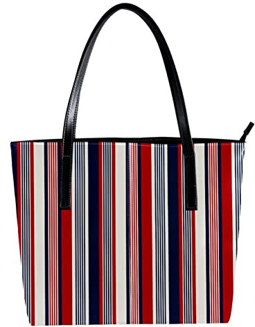 Schultertasche Leicht Casual Schultasche Lehrertasche Handtasche Geldbörse Blau Rot Weiß Vertikale Streifen, Mehrfarbig