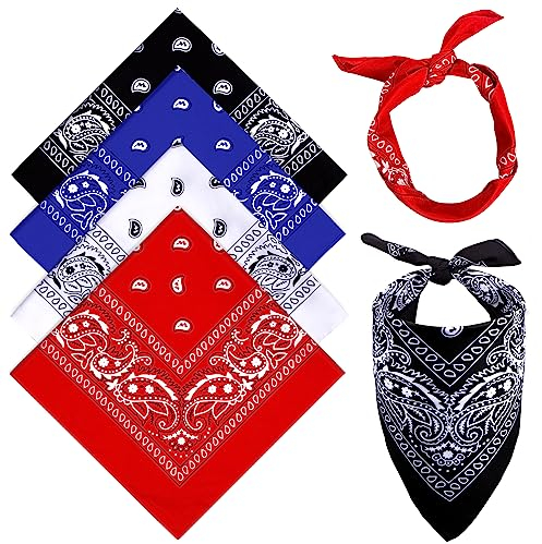 MELLIEX 4 Stück Bandana Kopftuch Damen und Herren, Paisley Halstuch Dreickstuch Schal Pirat Cowboy Tuch Nickitücher, 54 x 54 cm