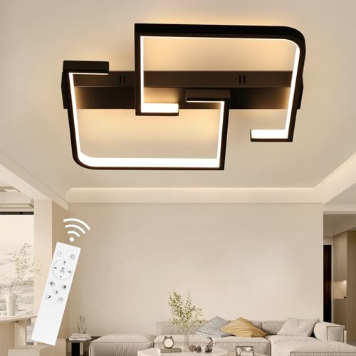 CBJKTX Deckenlampe LED Deckenleuchte Wohnzimmer Dimmbar mit Fernbedienung 45W 60CM Schwarz Wohnzimmerlampe aus Metall Modern Design Schlafzimmerlampe für Schlafzimmer Esszimmer Küchen Arbeitszimmer