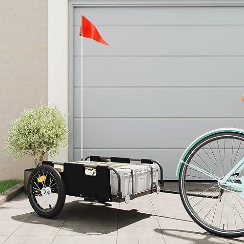 Festnight Fahrradanhänger Schwarz Fahrrad-Transportanhänger Fahrradanhänger Lastenanhänger Radanhänger Oxford-Gewebe und Eisen Lastenanhänger Fahrrad Groß 45kg Für Transport