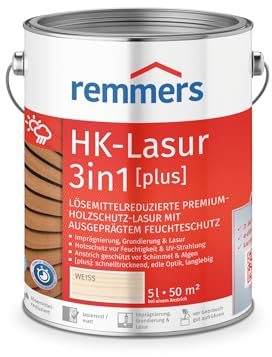 Remmers HK-Lasur 3in1 [plus] weiß, matt, 5 Liter, Lösemittelreduzierte Premium-Holzschutz-Lasur für außen, 3in1, schnelltrocknend, langlebig