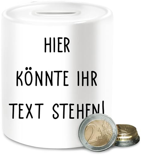 Spardose - Aufdruck selbst gestalten - Hier könnte Ihr Text Stehen I Eigener Text I Wunschtext I Custom Text - Unisize - Weiß - trinkgeldkasse Friseur Geschenke für friseure personalisierte