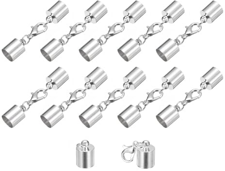 QUARKZMAN 10 Stück Kettenverschluss 8mm Lederkordel Endkappen mit Karabinerverschlüssen Verschluss für Armbänder Verschlüsse DIY Schmuckherstellung Herstellung Lederarmbändern, Silberton