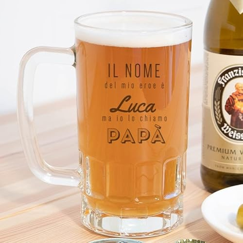 Wanapix | Boccale Birra Personalizzato con Nome | Vetro Trasparente Personalizzato | 500 ml | Bicchieri da Birra Particolare |Papà eroe