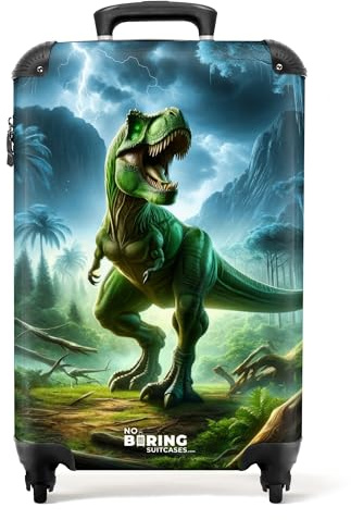 NoBoringSuitcases© Kinderkoffer, Kinderkoffer Jungen, Koffer Kinder, Kinder | 55x40x20 cm - Reisekoffer, Koffer Kinder Jungen, Kindertrolley Jungen, Handgepäck Koffer, Handgepäck (Dinosaurier - Grün)
