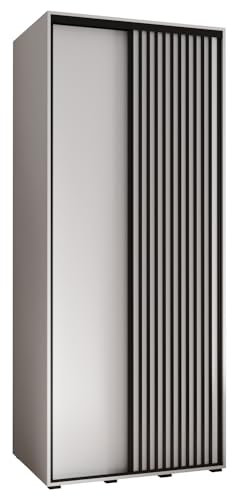 MEBLE KRYSPOL Lanko 1 Schrank mit Zwei Schiebetüren mit Stange, Regale - Moderner Aufbewahrungsschrank für Schlafzimmer, Wohnzimmer - 235,2x120x60 cm - Weiß Weiß Schwarz