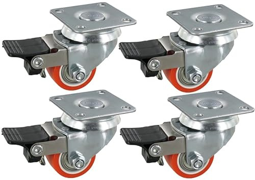 Rollentechnik Satz 4x Mini Schwerlast Rollen | 4x Rollentechnik Lenkrolle mit Bremse Polyurethan Höhe 54 mm Tragfähigkeit 270 kg/Satz