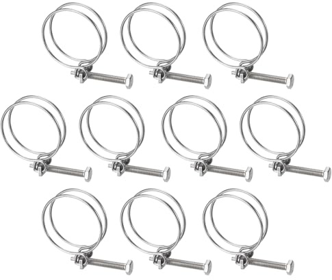 sourcing map 10Pcs Double Wire Hose Clamp, 53-60mm Adjustable Stainless Steel Wire Hose Clips with M8 Bolt for Dust Collection Hose, Pump Hose Pipe