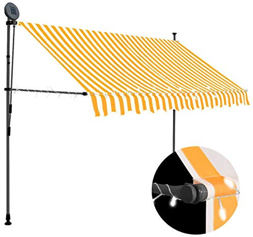 Gecheer Markise Einziehbar Handbetrieben Wasserabweisend Klemmmarkise Balkonmarkise Sonnenschutz Terrasse Balkon Garten Handbetrieben mit LED 250 cm Weiß Orange