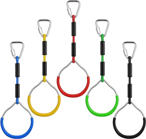 PELLOR Kinder Klettern Ringe, Multifunktions Turnringe, Multifunktions Trapeze Schaukel mit Kunststoff Turnringen Kinder Gymnastik Seilringe Gym Rings,für Garten Schaukel(5ER STÜCKE)