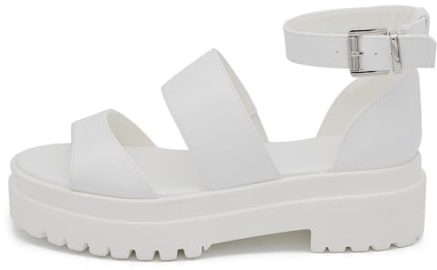 IF Scarpe Sandali da Donna con Fasce Platform Piatta forma In Pelle Sintetica S674-2 Bianco N.39