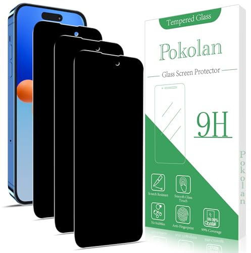 Pokolan 3 Stück Sichtschutz für Apple iPhone 14 Pro Max, Anti-Spy, Glas Displayschutzfolie, Frei von Kratzern, 9H Härte, Blasenfrei, Ultrabeständig