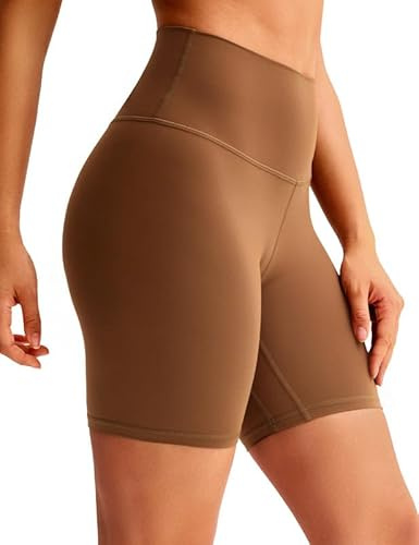 BAYDI CLOUDUXI Cykelbyxor, dam, 6 tum, hög midja, gym, shorts, sportbyxor, korta, ogenomskinliga, sportshorts, dam, med fickor, coca mocka, M