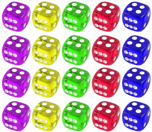 OIGWBPH 20pcs Spielwürfel kleine Würfel Spiel Requisiten Würfel Klassenzimmer farbige Würfel 5 Farben kleine Würfel Spiel Brettspiel