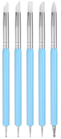 QUARKZMAN 5Stk Silikon Ton Modellier Werkzeug Doppelendig Gummi Spitze Metall Kugel Silikon Former Stifte Modellier Punktierung Werkzeug für Basteln Skulptur Töpfern Malen Hell Blau