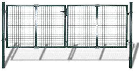 qohoio Fence Gate Steel 306x150 cm Green,Garden Gates High galvanised wrought iron metal swing gate