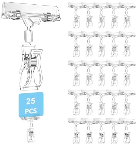 Bhina 25 Pezzi Plastica Girevole Segno Clip Porta Tag Pubblicità Display Tag Clip Supporto Merce Pubblicità Pop Display Clip A Doppia Faccia per Negozi, Dettaglio, Supermercati, Trasparenti