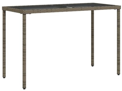 SDWEHO7 Gartentisch mit Glasplatte, PE Rattan Terrassentisch Balkontisch Wetterfest Garten Balkon Esstisch, Hitze- und Wetterbeständig, Grau 115x54x74 cm
