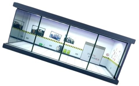 Harilla 1:64 Parkplatz-LED-Vitrine, Aufbewahrungsbox für Automodelle mit staubdichter Abdeckung, Hintergrund, Druckguss-Autovitrine für Modellautos