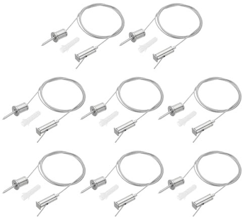 PATIKIL Ceiling Hanging Wire Cable Kit, 1m/3.3ft 8 Set Adjustable Light Suspend Cable Kit Panel Hanging Rope Clamp Square Nail for Pendant Light Fitting Aquarium Lights, Style 2