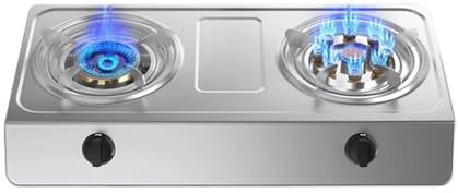 BZJPRFC Fornello A Gas Portatile 2 Fuochi, Fornello da Cucina, Conversione Gas/GPL, Griglia for Pentole in Ghisa, con Protezione Anti-Fiamma, for Cucina Domestica(NG)