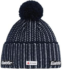 Eisbär Mütze Herren & Damen Ronda Pompon Ski Austria Blau - Merino Wintermütze Unisex mit Fleece schützt vor Kälte und Wind - Bommelmütze warme Lifestyle Strickmütze mit Pompon Haube aus Österreich