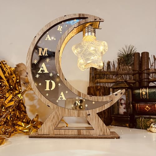 Hekasvm Ramadan Deko Laternen, Ramadan LED Holz Lampe, Ramadan Dekoration Lichter, Muslim Islam Eid Ramadan Festival Dekorationen Halbmond Nachtlicht Für Partys, Zu Hause Und Als Geschenk (Halbmond)