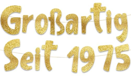 51. Geburtstag Girlande Großartig Seit 1975 Gold Glitzer – Geburtstagsdeko, Deko & Geschenke zum 51. – Party Zubehör für Sie & Ihn