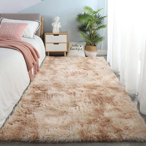 Nordic Silk Hair Tie Dye Carpet Modern Simple Bedroom Bed Blanket Home Living Room Girl'S Room Plush Blanket Floor Mat Camel 160X200cm Soft and Stylish Rug for Cozy Home Decor