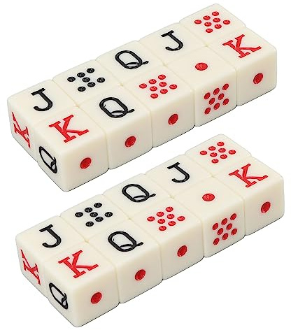 Spanische Pokerwürfel Set, 20 teilig JQK Würfel quadratische Würfel aus Kunststoff mit Tragetasche für Würfelspiele Partyspiele