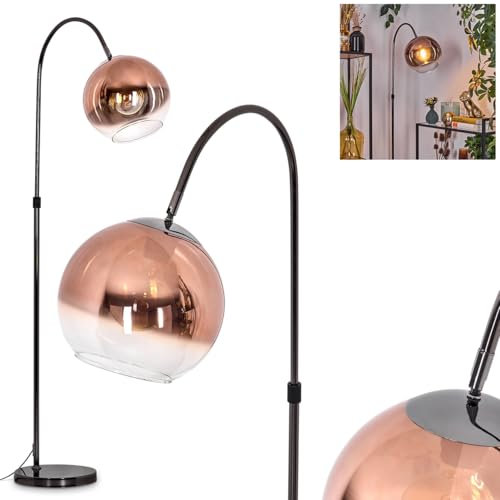 HOFSTEIN Stehleuchte Koyoto, Stehlampe aus Metall/Glas in Schwarz/Chrom/Kupfer/Klar, verstellbare Leuchte im Retro/Vintage-Design (Ø 25 cm), Fußschalter, 140 cm, E27, Wohnzimmer, Schlafzimmer, Flur
