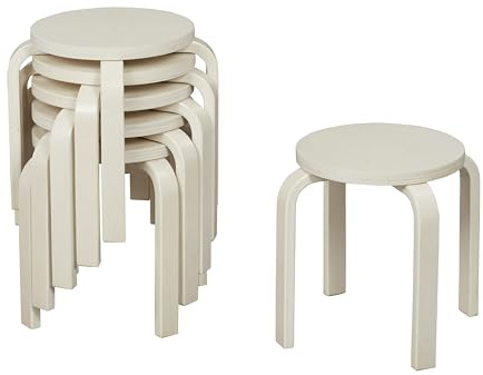ECR4Kids Bentwood Stackable Stools, 12in Seat Height, Classroom Furniture, White Wash, 6-Piece