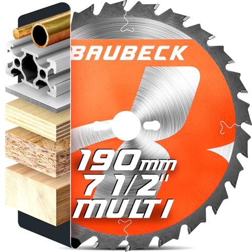 BAUBECK Circular Saw Blade 190mm x 30mm - 1 / 20/16 mm rings inluded - 24T fast cut in Wood, Metal etc. - TCT 190 mm saw blade - Compatible with Dewalt v54, Makita 190mm saw blade
