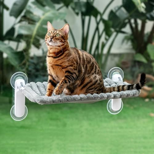 GUUSII HOME Katzen Fensterliege Faltbar Katzenbett Fenster Saugnäpfen Fensterbank Fensterbrettauflage für 2 Katze Hängematte Fensterscheibe Einfach zu Montieren Maschinenwaschbar 54 * 30cm (Grau, M)