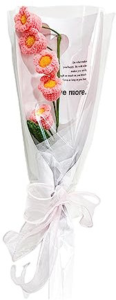 Ramo de flores de punto de ganchillo completado, ramo de flores de ganchillo hecho a mano, ramo de flores de punto para decoración del hogar