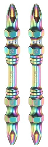 sourcing map Lot de 2 embouts de tournevis cruciformes à double extrémité PH2 (#2) avec dents antidérapantes - Tige hexagonale de 65 mm de long - Tournevis cruciforme magnétique coloré avec revêtement