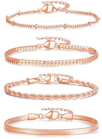 XIANNVXI 4Pcs 925 Silver/14K Gold/Rose Gold Bracelet for Women | Ladies Bracelets Set Stack,Women Jewellery Set,Fashion Accessories