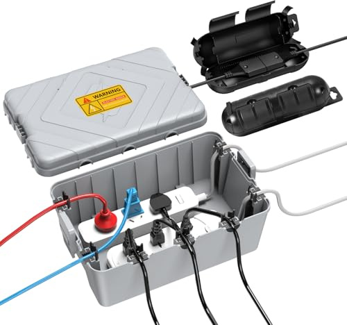Housolution Large Outdoor Electrical Box with 2 Small Outdoor Plug Safety Cover, IP54 Waterproof Extension Cord Cover, Weatherproof Box for Power Strip, Timer Outlet Plug, Socket, Holiday Light, Grey