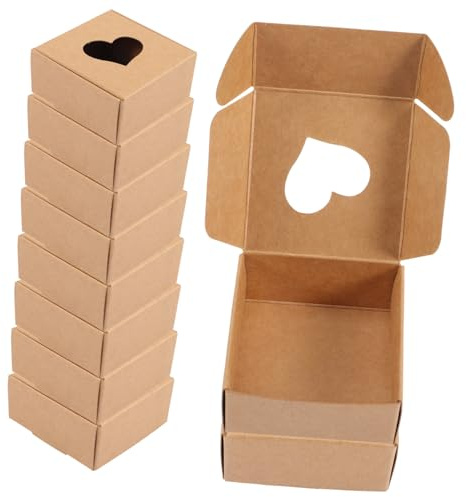VICASKY 20 Stück Vintage Kraftpapier Geschenkschachteln mit Herzförmigen Sichtfenstern Einfach zu Montieren und Platzsparend für Geburtstags und Halloween Verpackungen