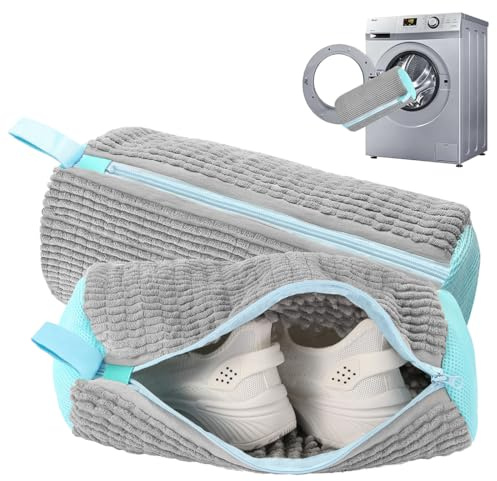 schuhwaschbeutel waschmaschine 2 stiick schuhwaschbeutel waschmaschine - Universell geeignet für Sneaker, Canvas SchuheundandereSchuharten. schuhwaschbeutel Integrierter 360° Reinigungsflaum (grau)