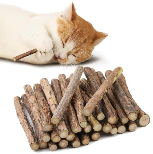 Doodlewitz Natural Matatabi Silvervine Cat Chew Sticks,Silvervine Sticks for Cats, Natural Chewing Sticks with Catnip & Silvervine to Support Dental Hygiene - Fun Indoor Chew Toy for Cats (30pcs)