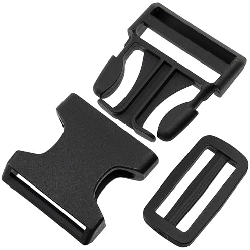 Aerzetix - Set di 4 fibbie a clip regolabili a sgancio rapido + 4 fibbie scorrevoli per cinghie, bretelle, creazioni tessili | passante 40 mm | in plastica