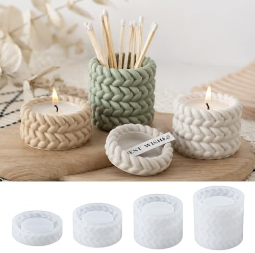 YODOYO Lot de 4 moules en silicone pour bougies - Motif tressé - Pour béton, plâtre, résine et cire - Également comme mini pot de fleurs - Décoration de printemps et de Pâques