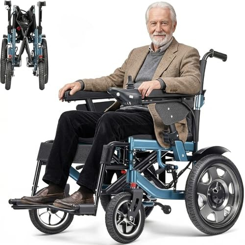 Folding Electric Wheelchair for Adults & Seniors, Portable Powerchair | Travel Powerchair with 600W Dual Motor, 15 km Range, 120 kg Capacity, LCD Joystick & LED Lights