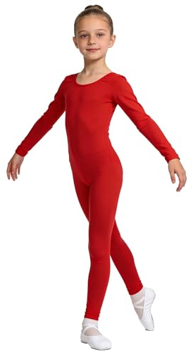 Wildarms Body à Manches Longues pour Fille – Justaucorps Intégral pour Ballet, Gymnastique, Spectacles et Déguisements (Rouge, 10-12)