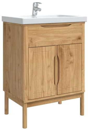 vidaXL Meuble sous Lavabo de Salle de Bain Floro Cire Marron, Meuble de Salle de Bain Stylé, Évier Rectangulaire en Bois de Pin, Rangement Modern pour Une Organisation Efficace
